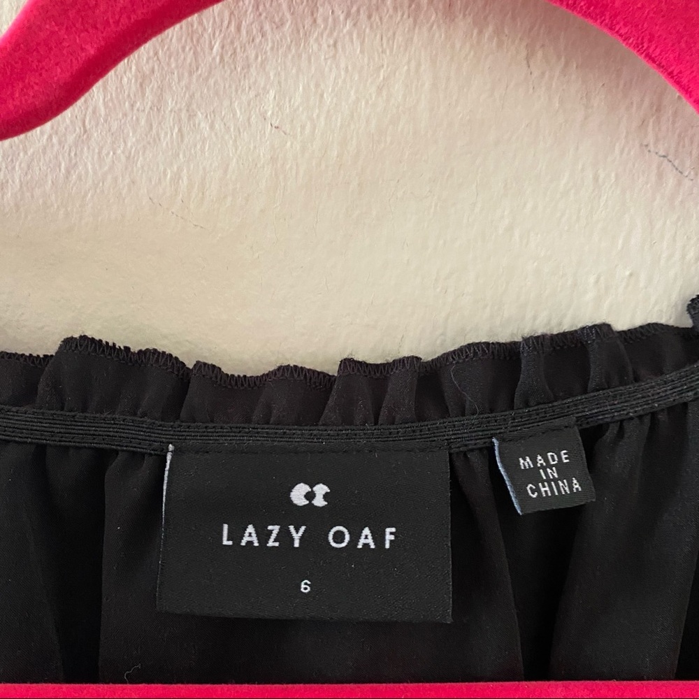 Lazy Oaf Black Babydoll Dress with Decorative Buttons and Puffy Mesh Sleeves - Picture 3 of 3